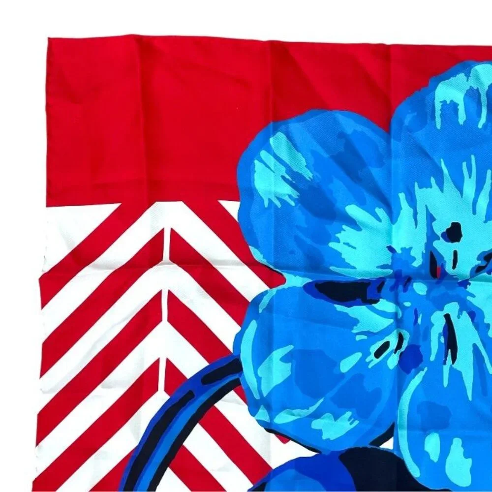 Dior D-flower Pop Scarf Shawl Floral Red Blue Silk